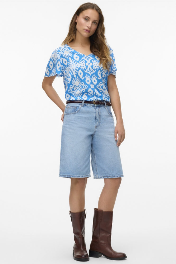 VMEASY JOY V-NECK SS BLOUSE WVN GA 10307987 IBIZA BLUE/PENNY